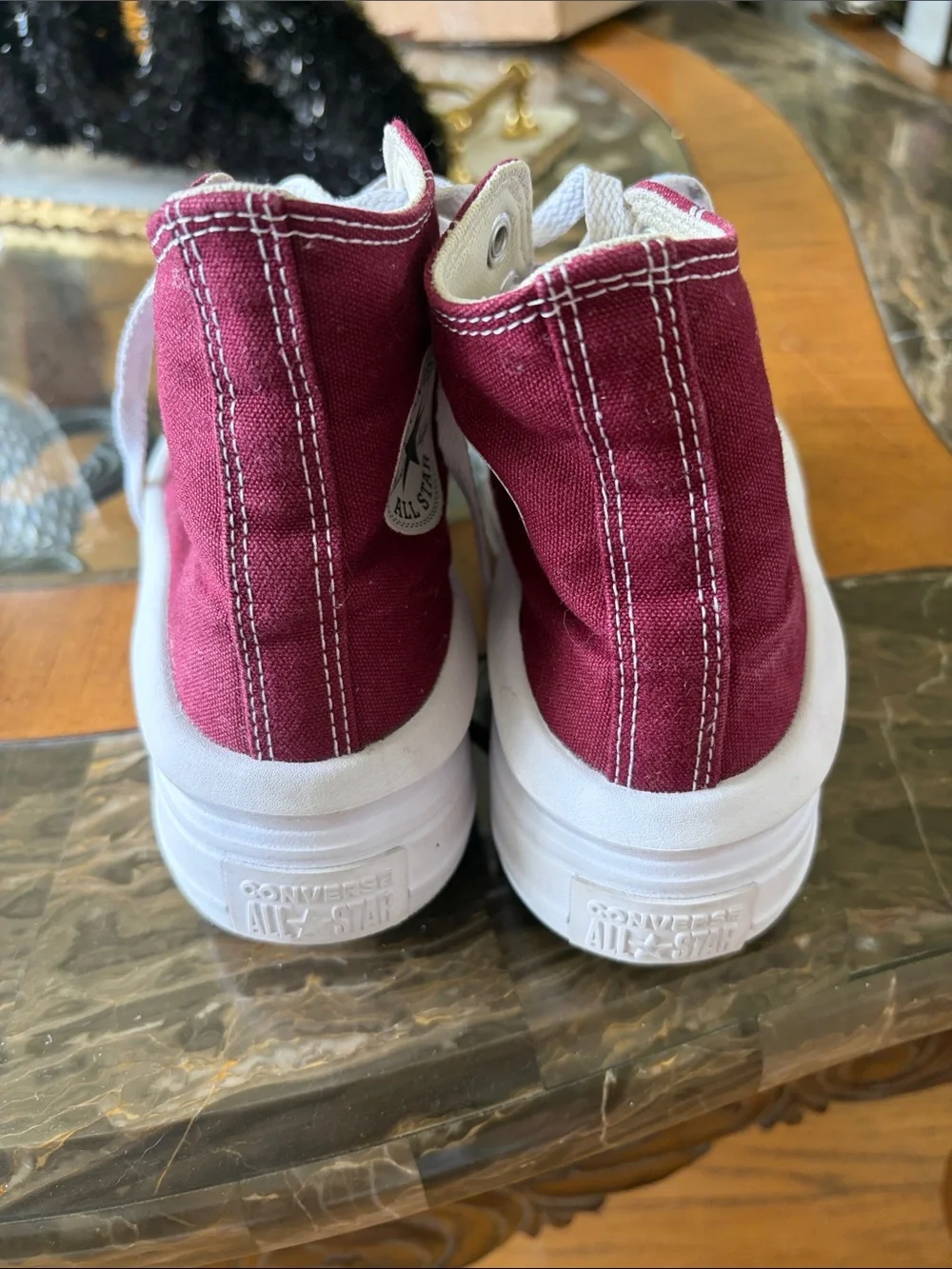 Gently used. Converse Kids Burgundy High-Top Canvas Sneakers size 5.5